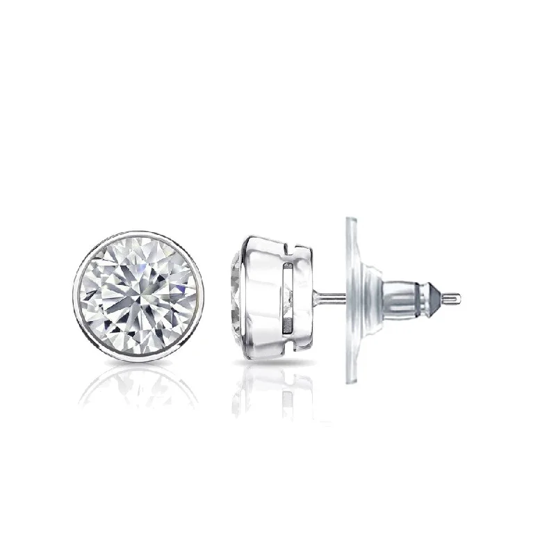 Stud Earrings for Office Wear -Auriya 1 1/4ct TW Round Bezel Set Diamond Stud Earrings 14kt Gold Certified Lock Back