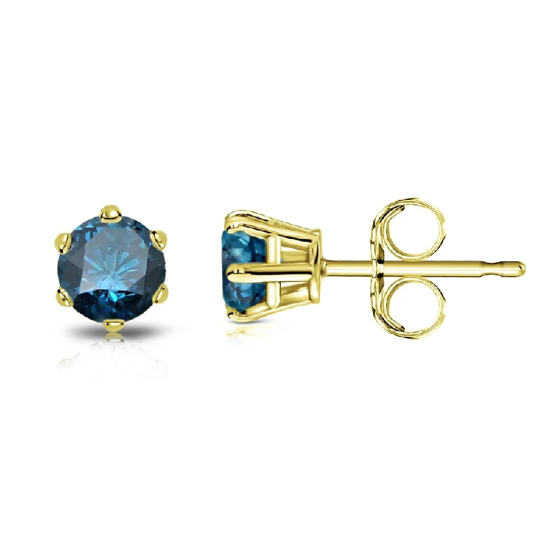 Stud Earrings with Wave Designs -Auriya 1/3ctw Round Blue Diamond Stud Earrings 14k Gold 6-Prong