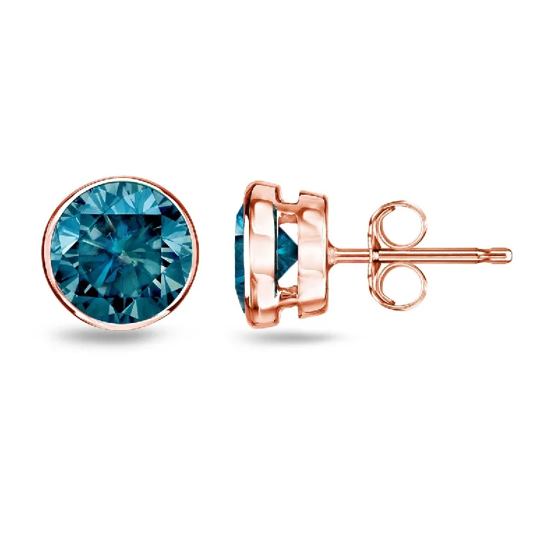 Stud Earrings for Valentine's Day -Auriya 1/4 to 2ctw Bezel-set Blue Diamond Stud Earrings 14k Rose Gold (I1-I2)