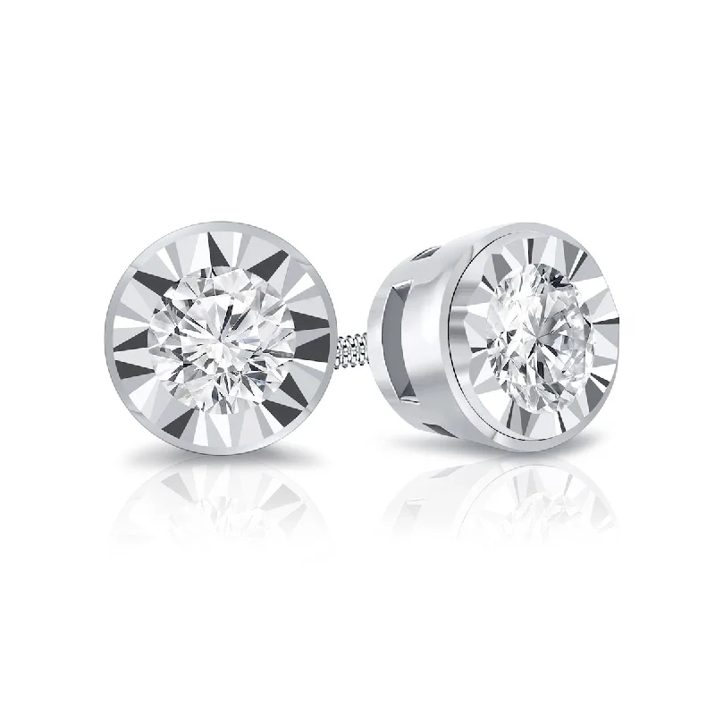 Silver Stud Earrings for Men -Auriya 1/6ctw Bezel-set Diamond Stud Earrings 14k Gold (G-H, SI1-SI2)