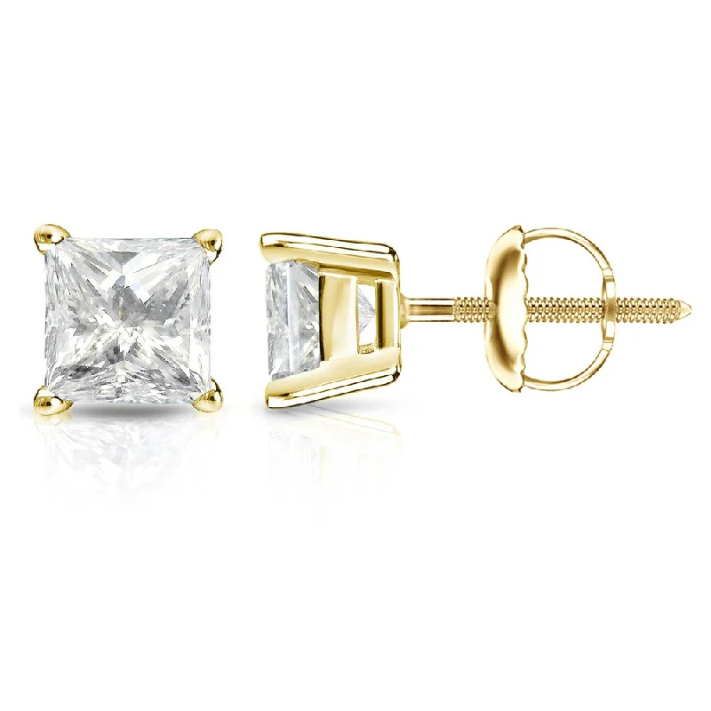 Stud Earrings with Symbolic Elements -Auriya 14k Gold 1 1/2ctw Princess-cut Diamond Stud Earrings (J-K, I2-I3)