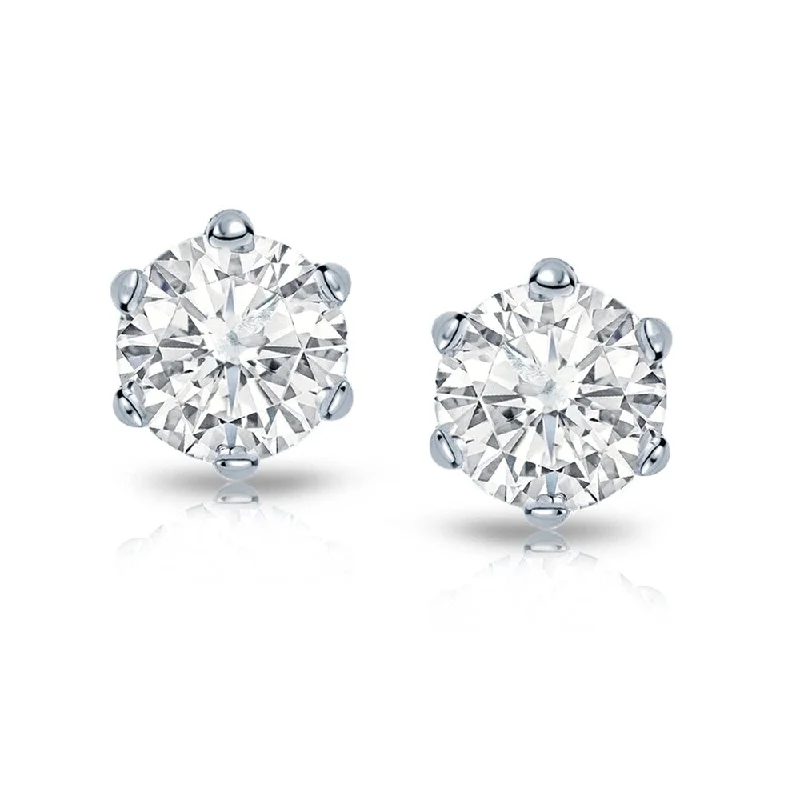 Stud Earrings for Concert Look -Auriya 14k Gold 1 1/2ctw Round Diamond Stud Earrings 6-Prong (I-J, SI2-SI3)