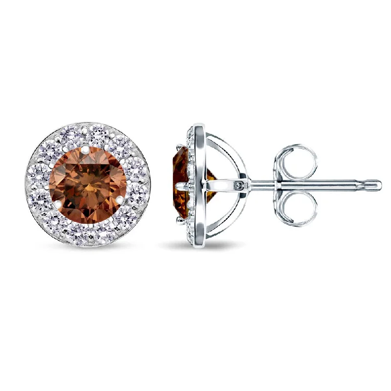 Animal Print Stud Earrings for Fun -Auriya 14k Gold 1/2ct to 2ctw Brown Diamond Halo Stud Earrings (I1-I2)