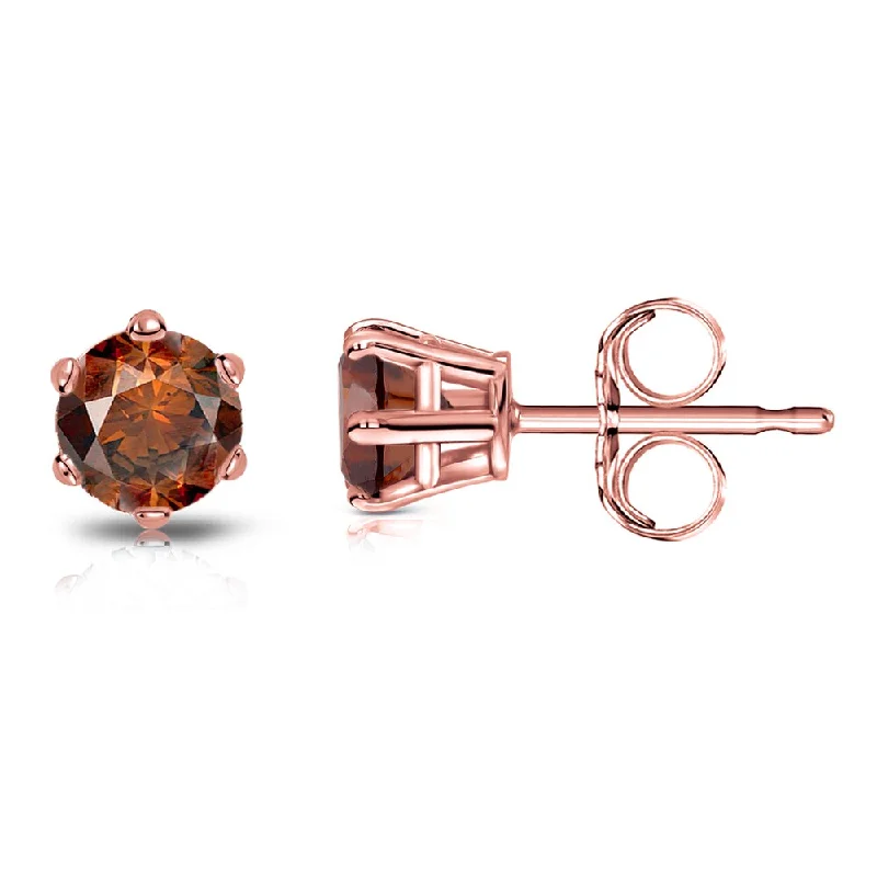 Indian Stud Earrings with Intricacy -Auriya 14k Gold 1/2ctw Brown Diamond Stud Earrings 6-prong