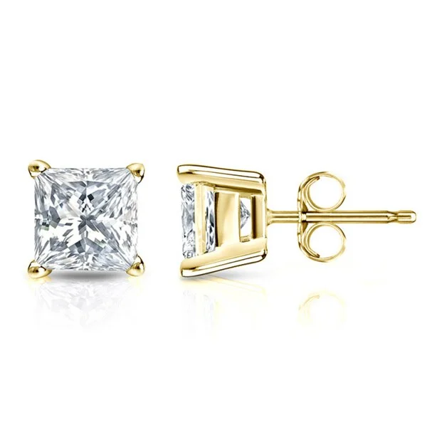 Stud Earrings with Abstract Designs -Auriya 14k Gold 1/4ctw Princess-cut Diamond Stud Earrings (I-J, SI2-SI3)