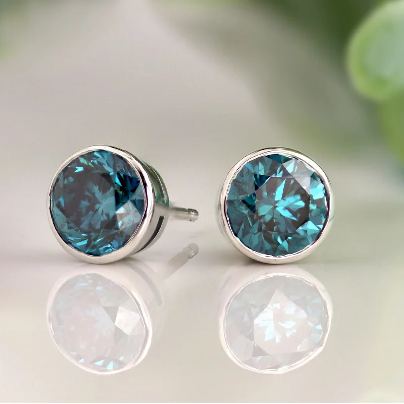 Gothic Stud Earrings with Dark Tone -Auriya 14k Gold 2ctw Blue Diamond Stud Earrings Bezel-set (I1-I2)