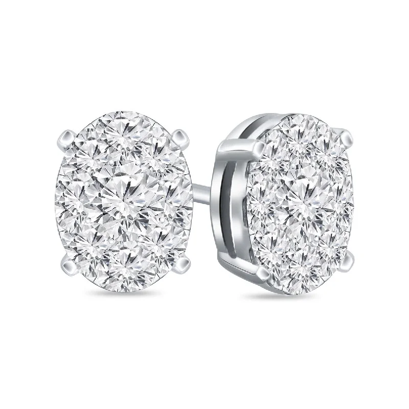 Stud Earrings for School Uniform -Auriya 14k Gold 3/4ctw Oval Pave Diamond Stud Earrings