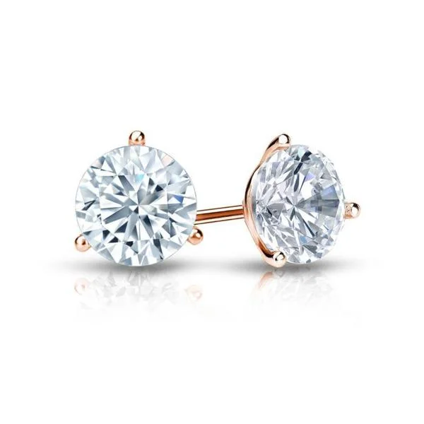 Oval Stud Earrings for Grace -Auriya 14k Gold GIA Certified 3.00 carat TDW Secure-Lock 3-Prong Martini Round Diamond Stud Earrings