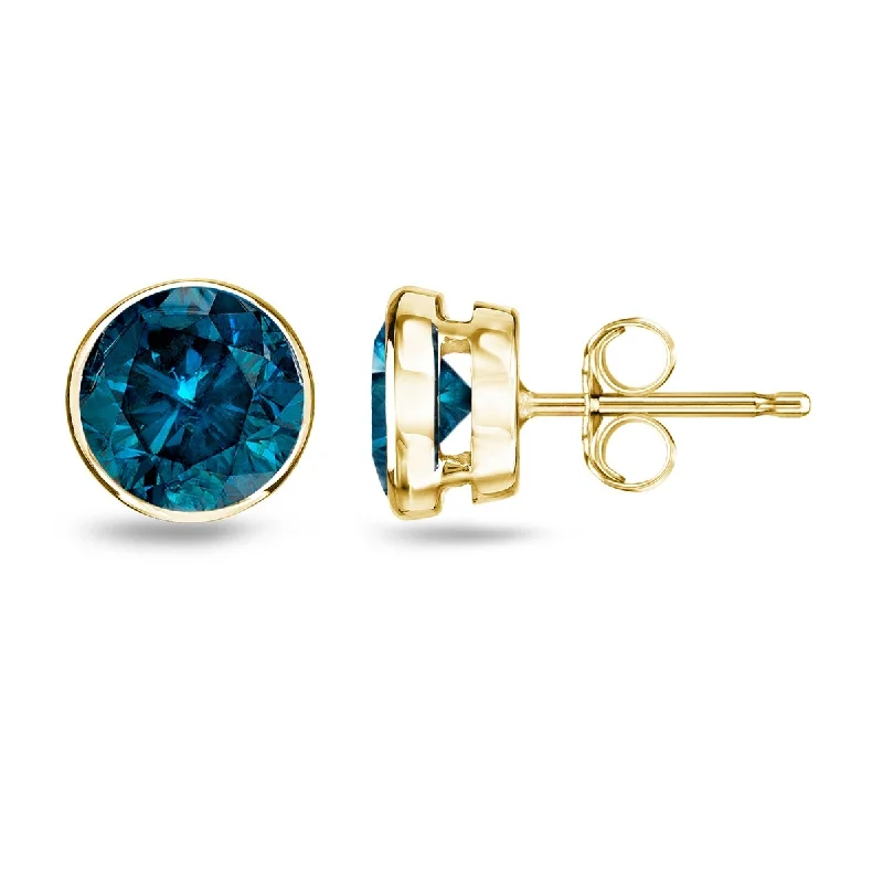 Stud Earrings for Birthday Celebration -Auriya 14k Yellow Gold 1/4 to 2ctw Blue Diamond Stud Earrings Bezel-set (I1-I2)