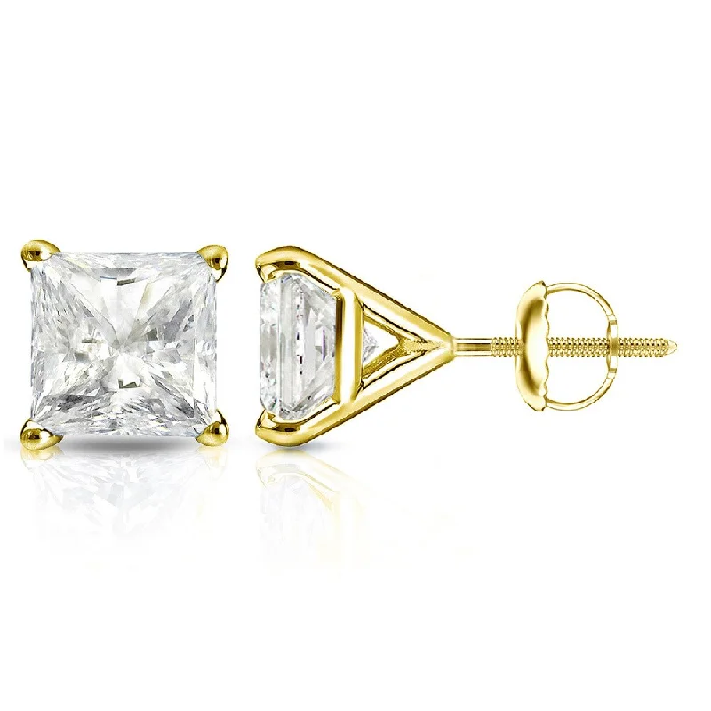 Stud Earrings with Etching -Auriya 1ctw Princess-cut Diamond Stud Earrings 14k Gold Martini-set