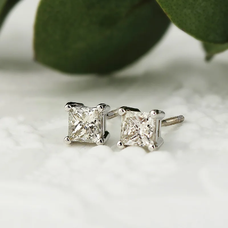 Stud Earrings for Engagement Party -Auriya 1ctw Princess-cut Solitaire Diamond Stud Earrings 14k Gold (I-J, SI2-SI3)