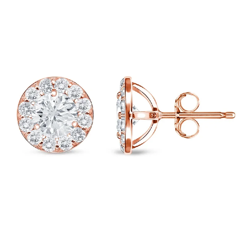 Minimalist Stud Earrings with Simplicity -Auriya 1ctw Round Halo Diamond Stud Earrings 14k Rose Gold