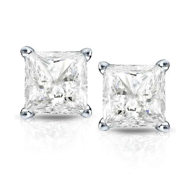 Stud Earrings with Debossed Designs -Auriya 2ctw Martini Set Princess Cut Diamond Stud Earrings 14k Gold