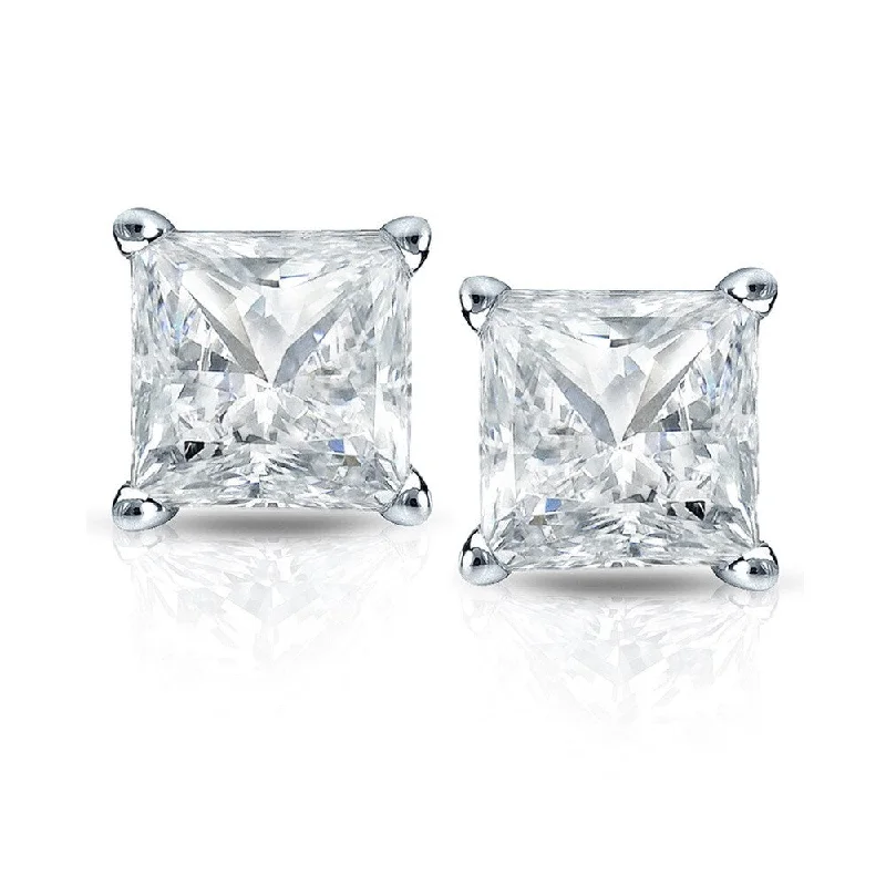 Stud Earrings with Knot Designs -Auriya 3/4ctw Princess-cut Diamond Stud Earrings 14k Gold Martini-set (I-J, SI2-SI3)