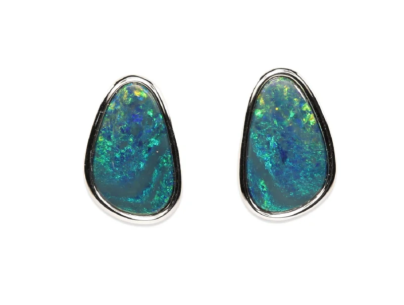 Stud Earrings with Polished Shine -Australian Opal Doublet Stud Earrings