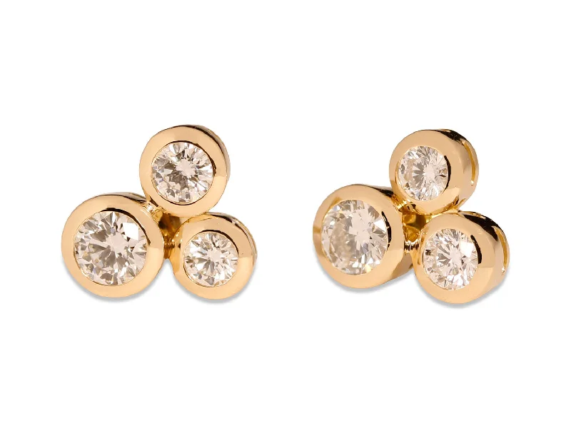 Stud Earrings with Gemstones and Beads -Bezel Diamond Trio Stud Earrings in 18K Yellow Gold