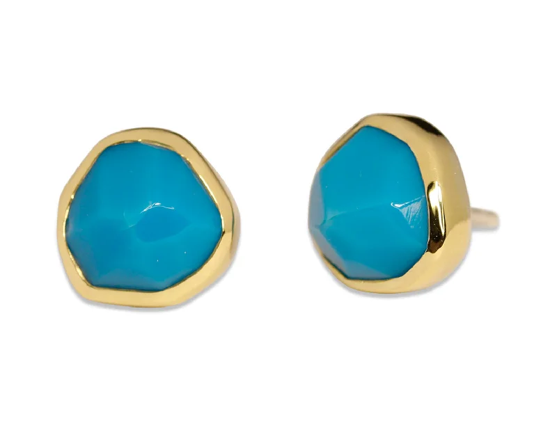 Stud Earrings with Debossed Designs -Bezel Set Turquoise Stud Earrings