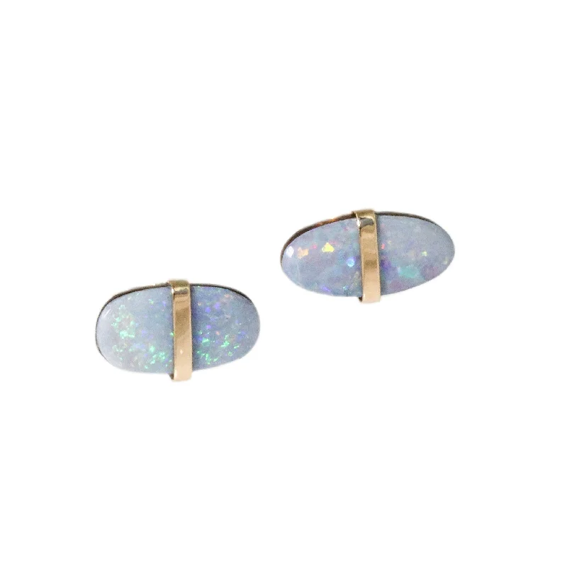 Lightweight Stud Earrings for All Day -Bezel Wrapped Free Form Australian Opal Stud Earrings