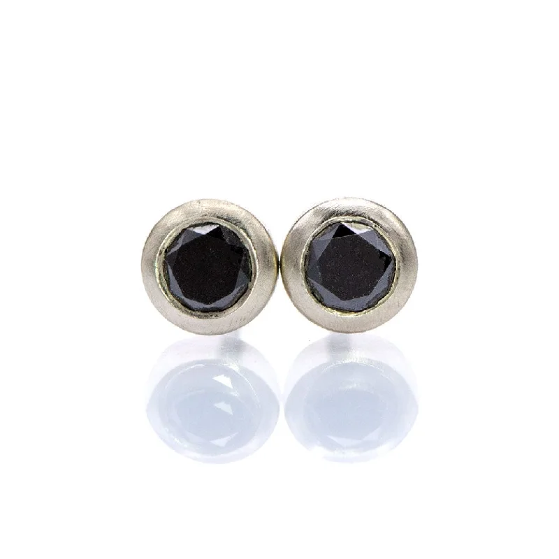 Stud Earrings for Wellness Routine -Black Diamond Bezel Set Stud Earrings