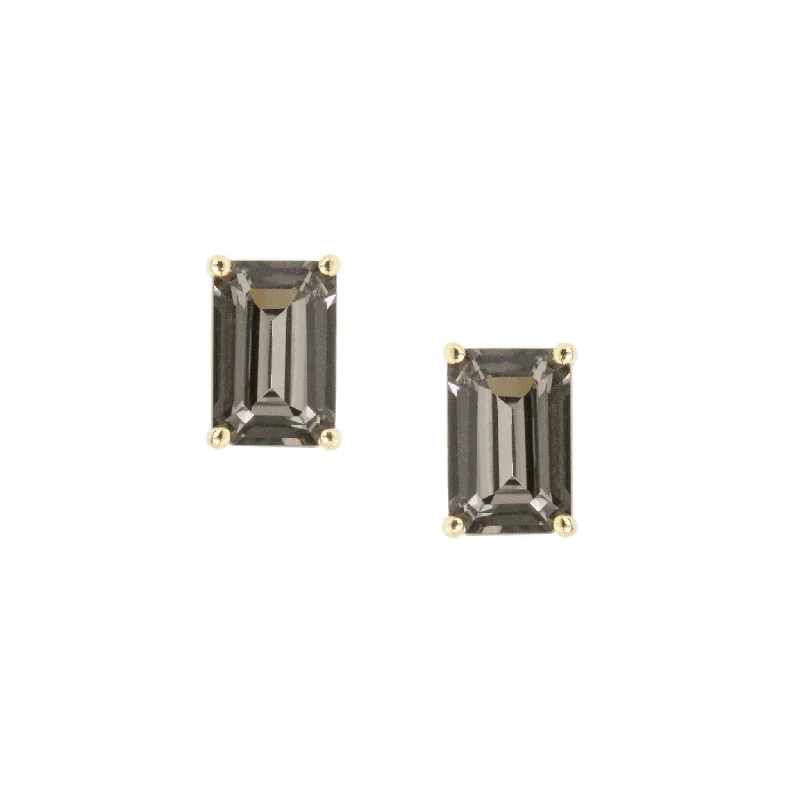 Double Stud Earrings for Impact -Emerald Cut Black Night Topaz Stud Earrings