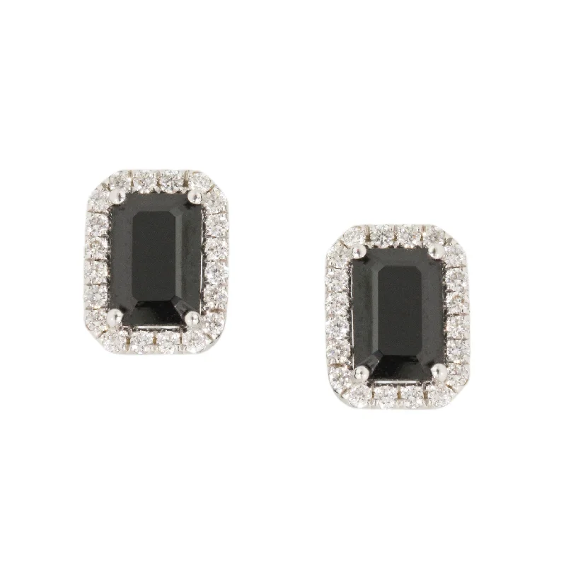 Stud Earrings for Mother's Day -Black Spinel Halo Stud Earrings