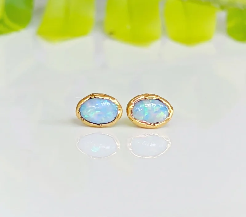 Stud Earrings for Party Look -Light Blue Australian Opal stud earrings