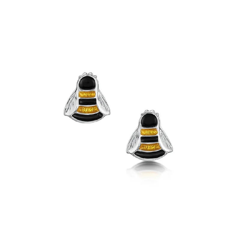 Clip On Stud Earrings for Non Pierced -Bumblebee Sterling Silver And Enamel Stud Earrings - EE0273-YELBK