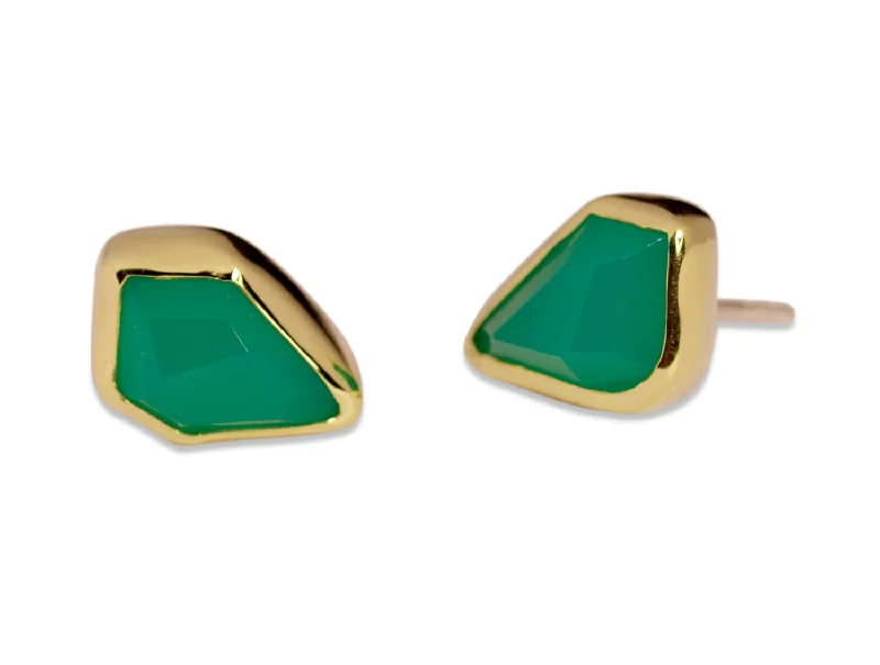 Hypoallergenic Stud Earrings for Sensitive -Bezel Set Chrysoprase Stud Earrings