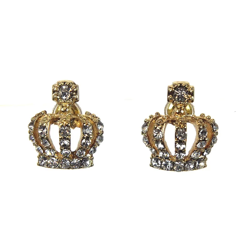 Stud Earrings with Etching -Crown Crystal Stud Earrings