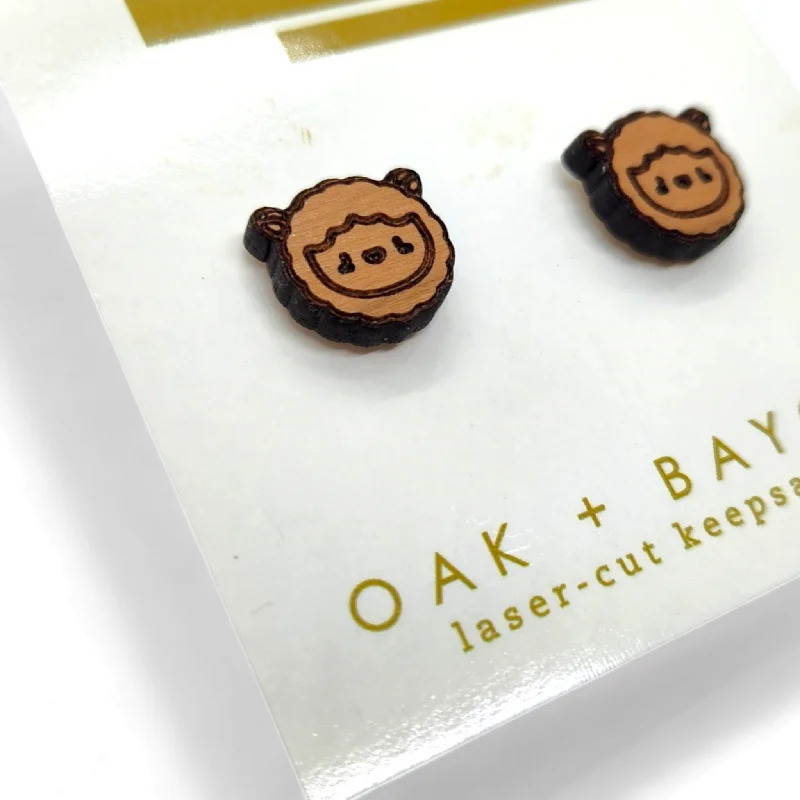 Minimalist Stud Earrings with Simplicity -Cutie Baa Baa Wood Stud Earrings