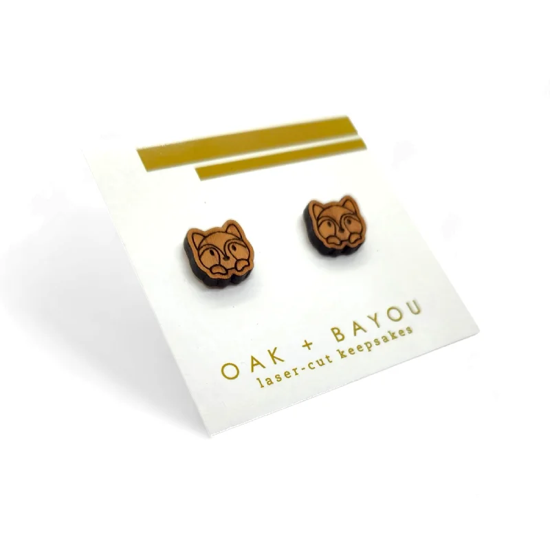 Gothic Stud Earrings with Dark Tone -Cutie Fox Wood Stud Earrings