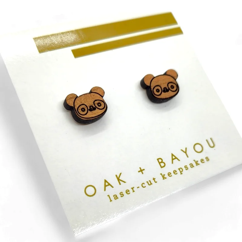 Nickel Free Stud Earrings for Safety -Cutie Panda Wood Stud Earrings