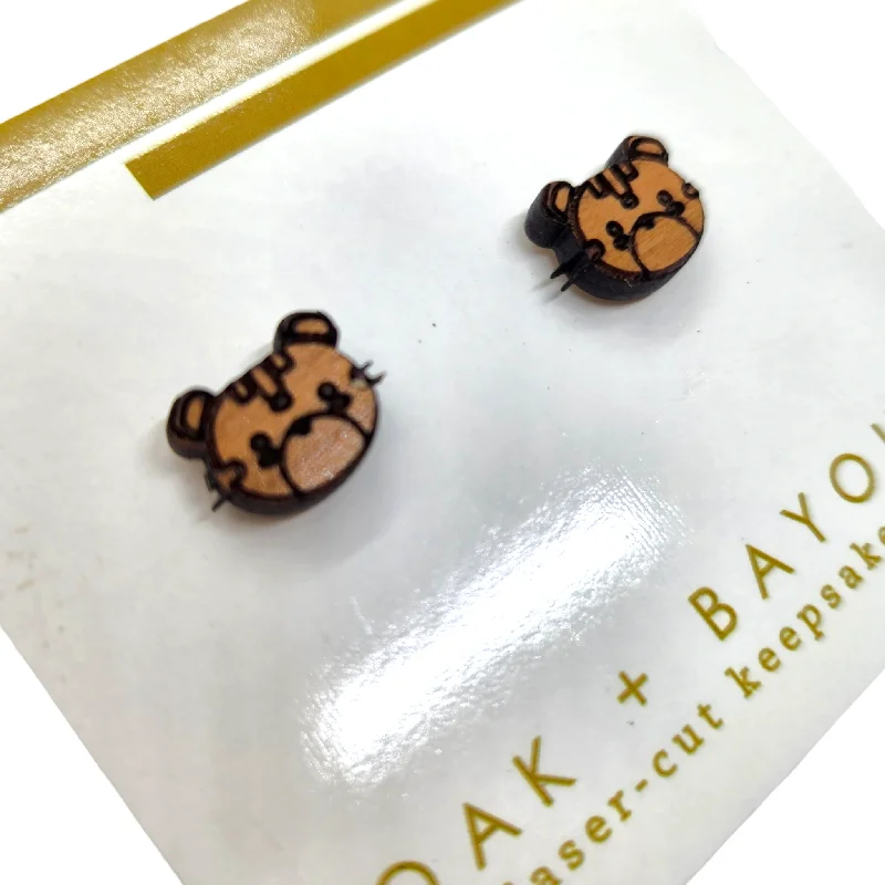 Heavy Duty Stud Earrings for Durability -Cutie Red Panda Wood Stud Earrings