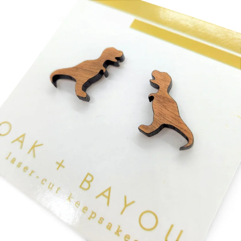 Double Stud Earrings for Impact -Cutie T-Rex Wood Stud Earrings