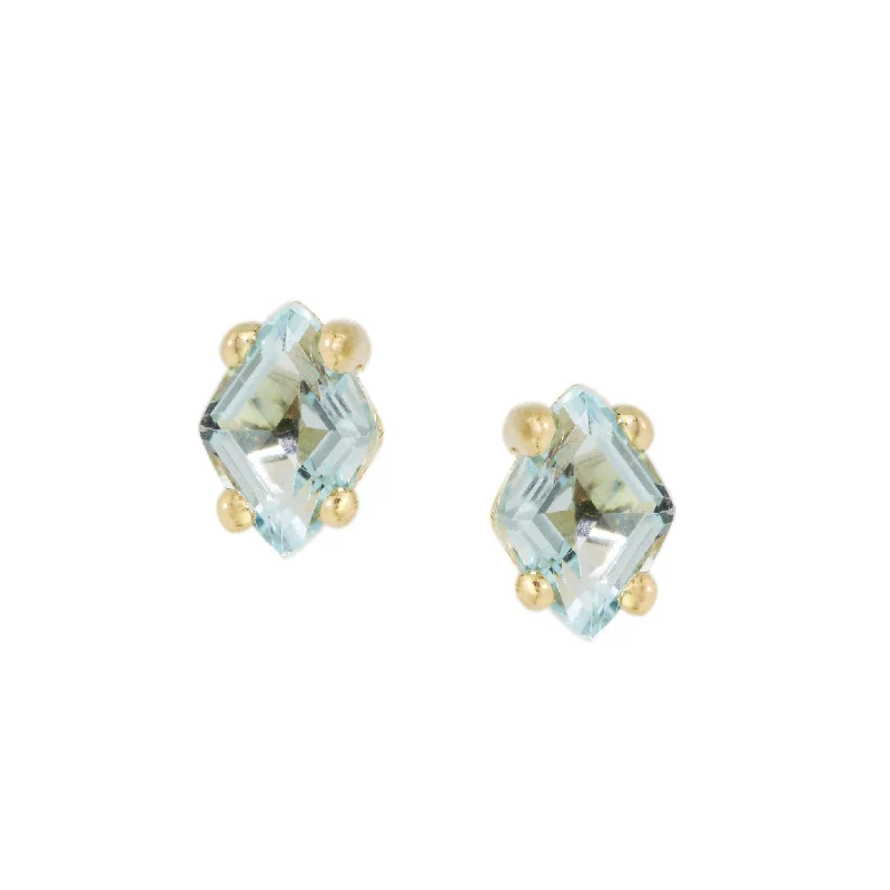 Stud Earrings with Etching -Diamond Blue Topaz Stud Earrings