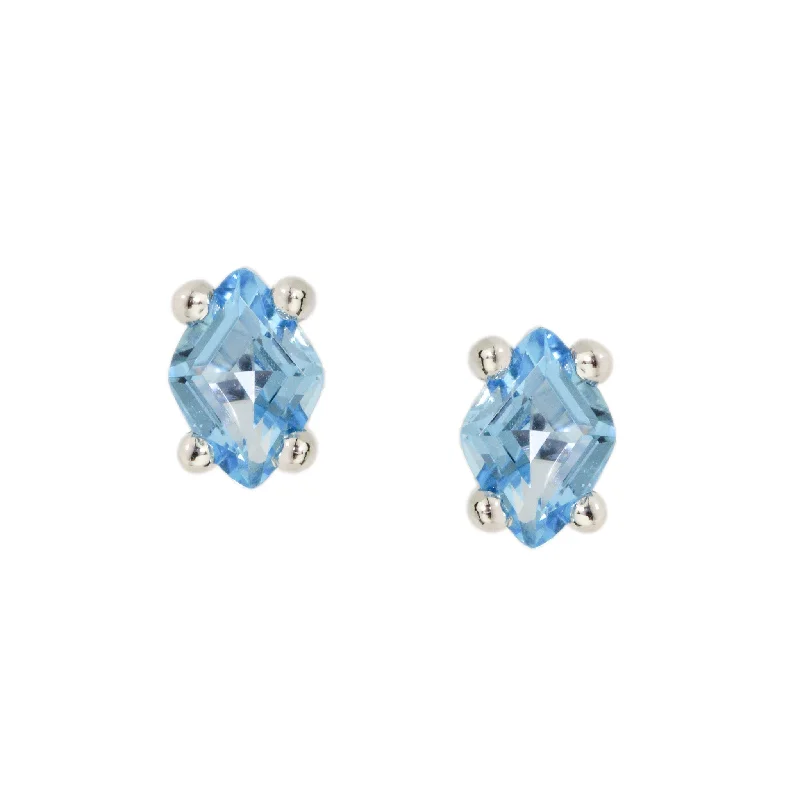 Multi Stud Earrings with Chains -Diamond Blue Topaz Stud Earrings