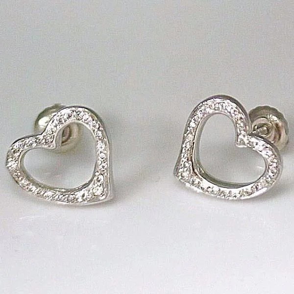 Stud Earrings for Valentine's Day -Diamond Heart Stud Earrings 14k White Gold Screw Back