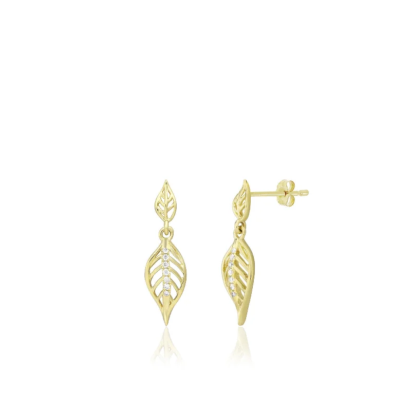 Heavy Duty Stud Earrings for Durability -Diamond Maile Leaf Stud Earrings