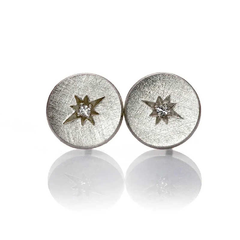 Stud Earrings for Valentine's Day -Diamond Star Set Round Disk Stud Earrings