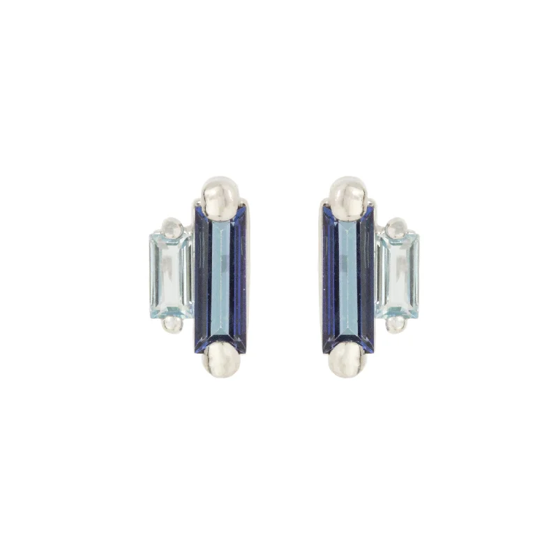 Stud Earrings with Rhinestones -Baguette Double Stone Stud Earrings