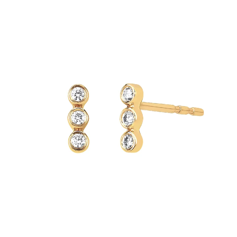 Stud Earrings for Formal Attire -Diamond Triple Bezel Stud Earrings - Gold