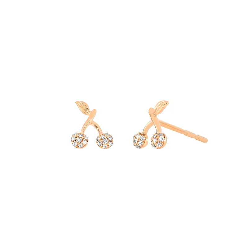 Stud Earrings for Travel Look -Mini Cherry Stud Earrings - Rose Gold