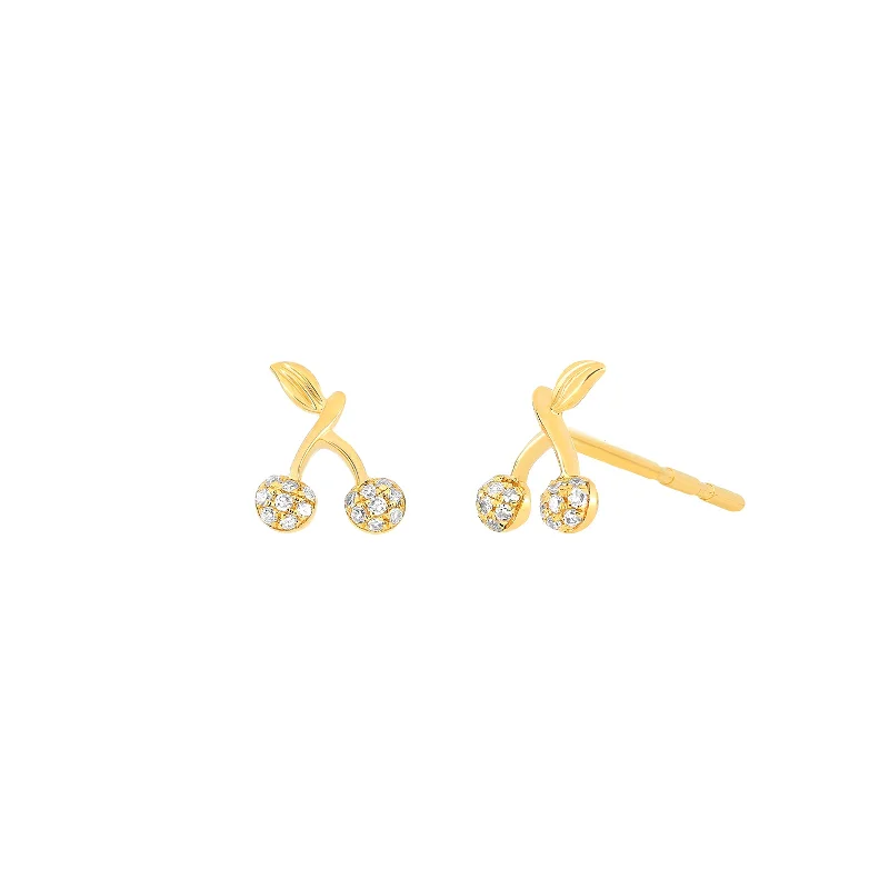 Stud Earrings with Animal Motifs -Mini Cherry Stud Earrings - Yellow Gold