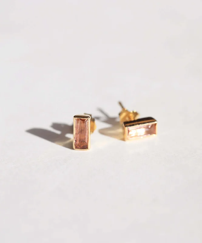 Triple Stud Earrings for Layered -Emerald Cut Tourmaline Stud Earrings