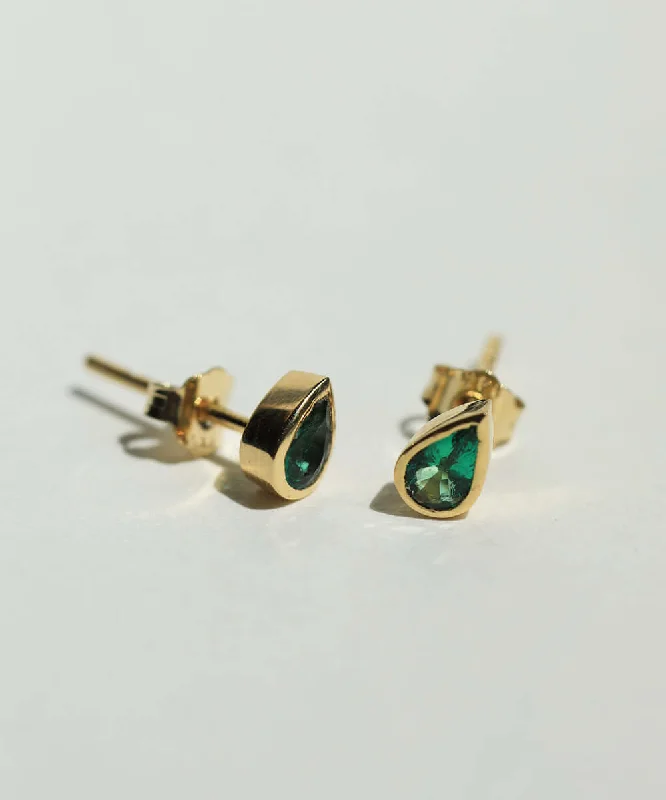 Stud Earrings for Casual Outfit -Emerald Pear Stud Earrings