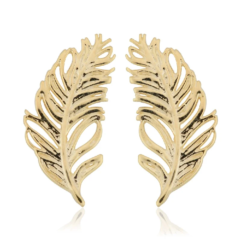 Stud Earrings for Prom Night -Fremada Italian 10k Yellow Gold Feather Stud Earrings