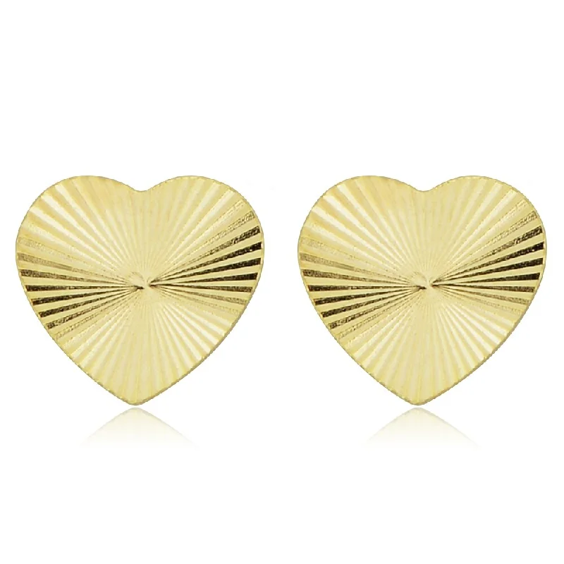 Stud Earrings with Embossed Patterns -Fremada Italian 14k Yellow Gold Diamond-cut Heart Stud Earrings