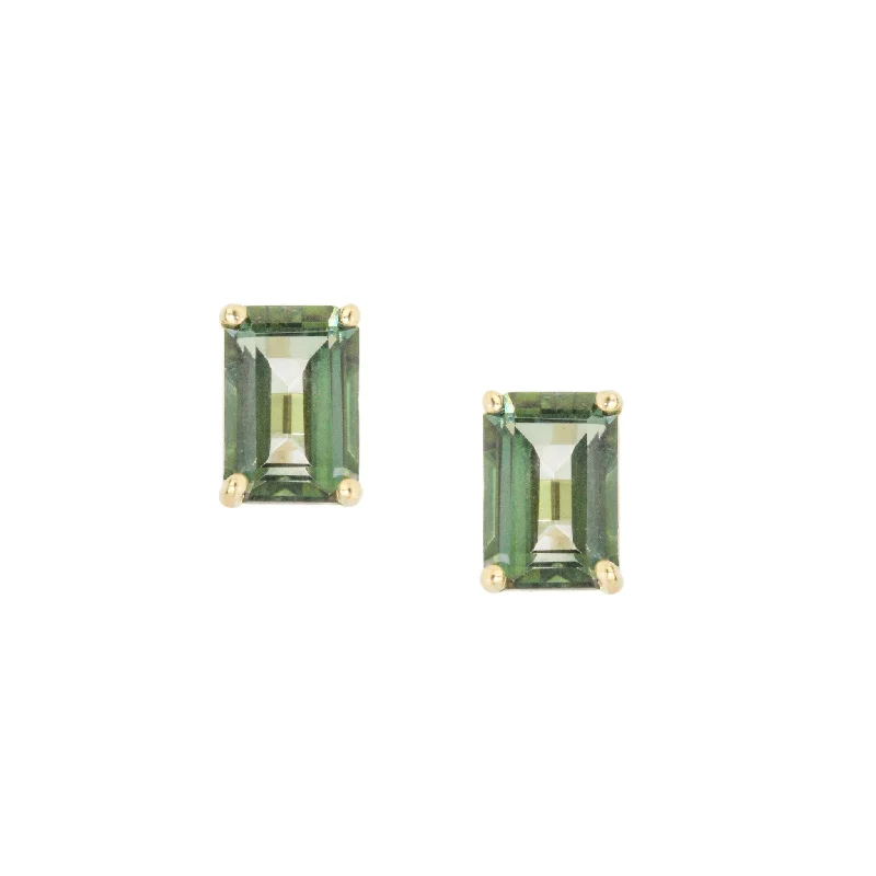 Stud Earrings with Enamel -Emerald Cut Green Topaz Stud Earrings