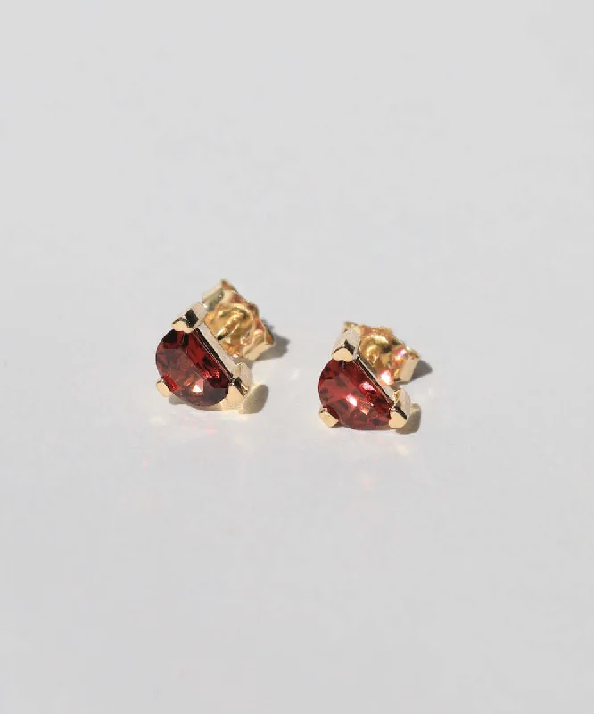 Minimalist Stud Earrings with Simplicity -Half Moon Garnet Stud Earrings