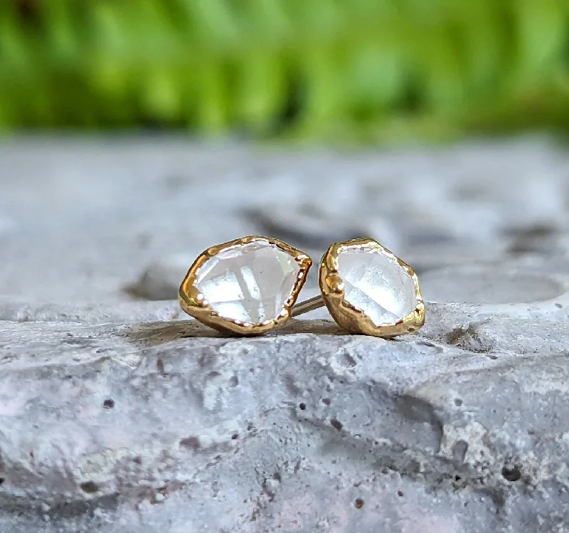 Stud Earrings with Embossed Patterns -Herkimer diamond stud earrings